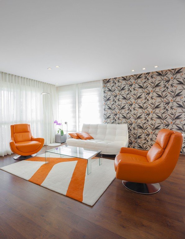 white and orange rug