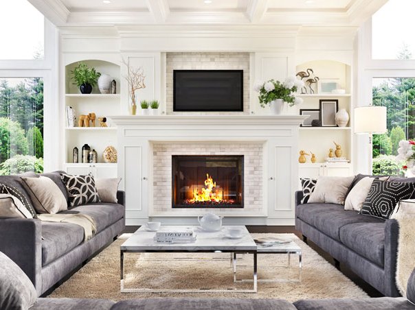 Living room with fireplace